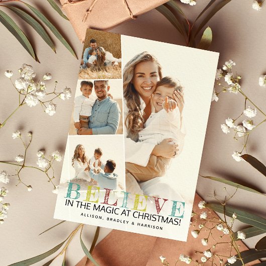 モダン信じChristmas Photo Collage シーズンカード
