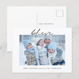 モダン信じScript Photo Name Blue Christmas ポストカード