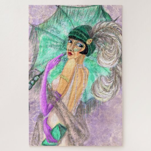 モダン傘レディパズルヴィンテージ絵画ズ ジグソーパズル (縦)