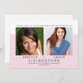 モダン兄弟姉妹写真の卒業発表 招待状 (正面/裏面)