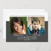 モダン兄弟姉妹写真の卒業発表 招待状 (正面/裏面)