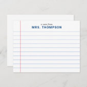 モダン先生ノートブックライニング紙教育者ブルー ノートカード (正面/裏面)