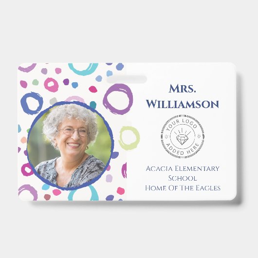 モダン先生ロゴ教育者スタッフフォトID バッジ (表面)