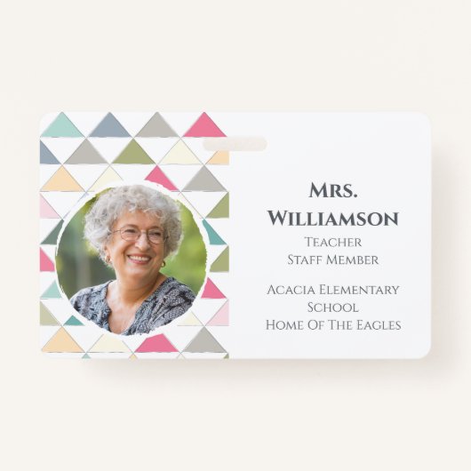 モダン先生教育者スタッフの写真ID カラフル バッジ (正面)