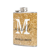 モダン光沢ガーリー金ゴールドグリッター名モノグラム フラスク (左)