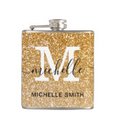 モダン光沢ガーリー金ゴールドグリッター名モノグラム フラスク (正面)