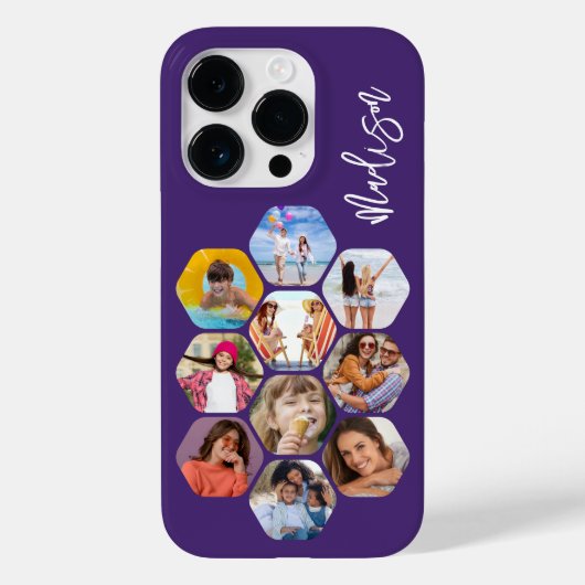 モダン六角形フォトコラージュ パーソナライズドネーム Case-Mate iPhoneケース (裏面)