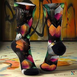 モダン六角形、エメラルド、マゼンタ、オレンジ ソックス