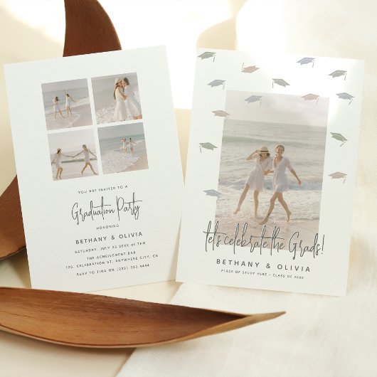 モダン共同卒業お祝い 招待状