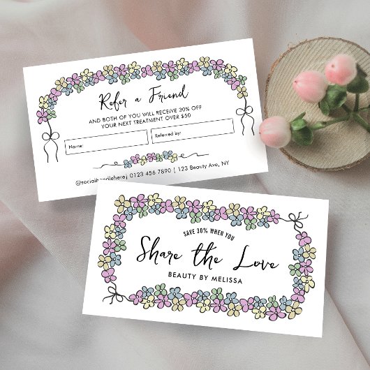 モダン共有ザラブガーリーフローラメイクアップサロン 紹介カード