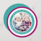 モダン円カラフルクリスマス写真アクア シーズンカード (正面/裏面)