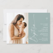 モダン写エレガント真の男女兼用洗礼 招待状 (正面)