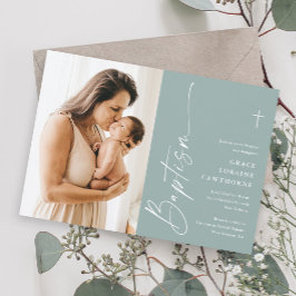 モダン写エレガント真の男女兼用洗礼 招待状