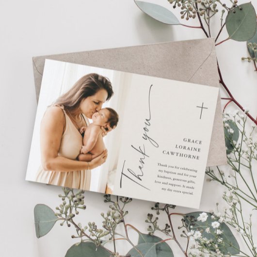 モダン写エレガント真バプテスマ サンキューカード