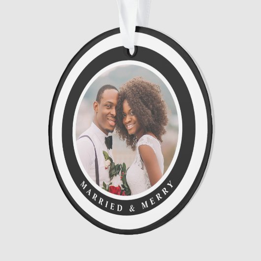 モダン写メリー結婚した真と初めてのクリスマス オーナメント (正面)