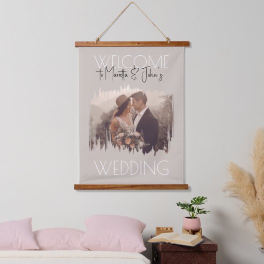 モダン写真のウェルカム結婚サインを追加 吊り下げ型タペストリー (寝室)
