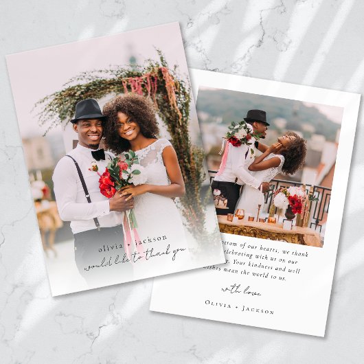 モダン写真のスクリプ結婚ト サンキューカード