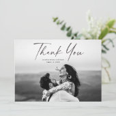モダン写真のスクリプ結婚ト サンキューカード (スタンド正面)