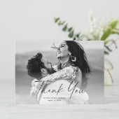 モダン写真のスクリプ結婚ト サンキューカード (スタンド正面)