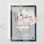 モダン写真オーバーレイ結婚白黒 招待状 (正面)