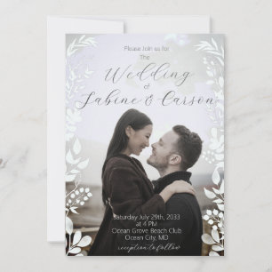 モダン写真カジュアルフローラオーバーレイ結婚の 招待状