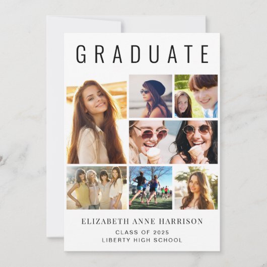 モダン写真コラージュ卒業 案内状 (正面)