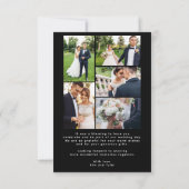 モダン写真コラージュ結婚ブラック サンキューカード (裏面)