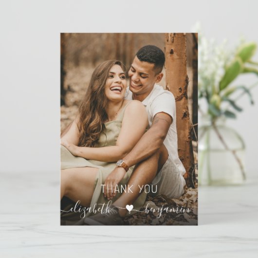 モダン写真シンプルのミニマルなハート結婚 サンキューカード (スタンド正面)