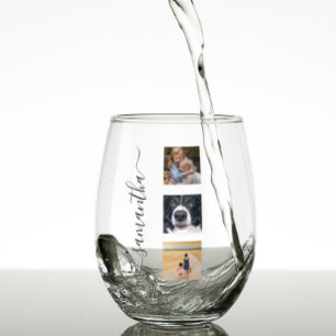 モダン写真テンプレート手書き名スクリプト ステムなしワイングラス