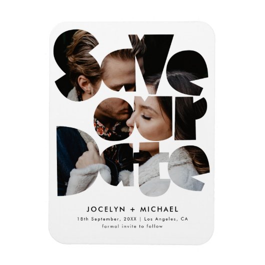 モダン写真テンプレート日付の保結婚存 マグネット (縦)