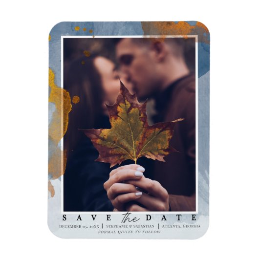 モダン写真テンプレート日付の保結婚存 マグネット (縦)