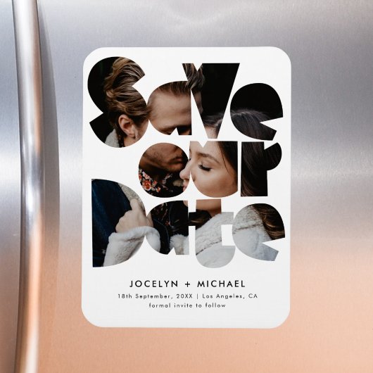 モダン写真テンプレート日付の保結婚存 マグネット