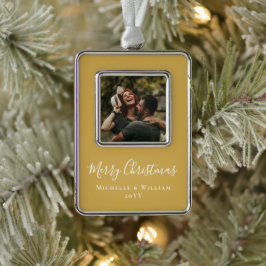 モダン写真ミニマルクリスマスの金ゴールド シルバープレートフレームオーナメント