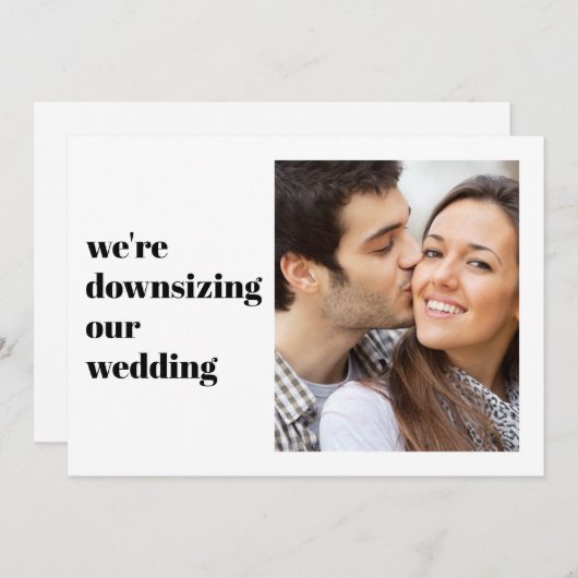 モダン写真ミニマル我々は我々のサイズを縮小して結婚いる 案内状 (正面/裏面)