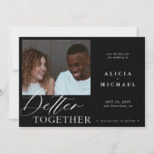 モダン写真ミニマル黒スクリプ結婚トchic's セーブザデート (正面)