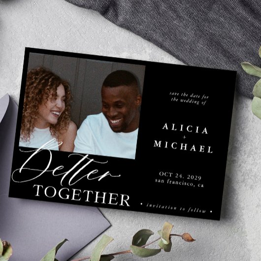 モダン写真ミニマル黒スクリプ結婚トchic's セーブザデート