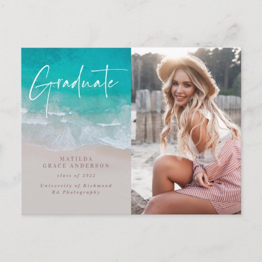 モダン写真卒業海ビーチモダン台本 ポストカード (正面)