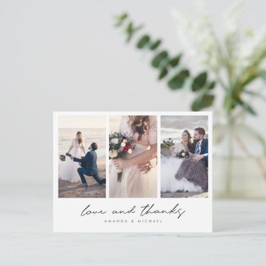 モダン写真数々のコラージュ結婚の感謝 ポストカード (スタンド正面)