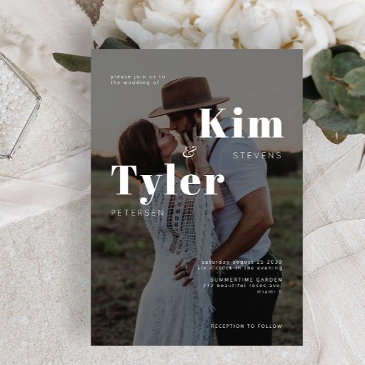 モダン写真白黒タイポグラフィ結婚ズ2 招待状