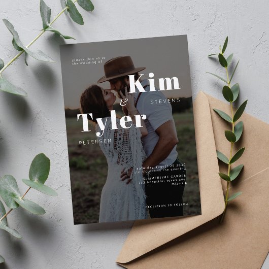 モダン写真白黒タイポグラフィ結婚ズ2 招待状