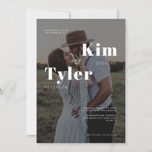 モダン写真白黒タイポグラフィ結婚ズ2 招待状 (正面)