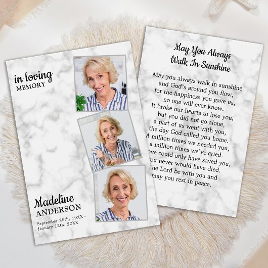 モダン写真追悼式祈りの言葉カード3