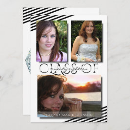 モダン写真黒ストライプ人卒業会 招待状