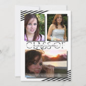 モダン写真黒ストライプ人卒業会 招待状 (正面)