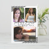 モダン写真黒ストライプ人卒業会 招待状 (スタンド正面)