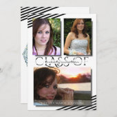 モダン写真黒ストライプ人卒業会 招待状 (正面/裏面)