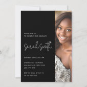 モダン写真黒卒業パーティー 招待状 (裏面)