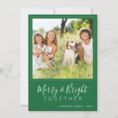 モダン写真4枚とメリー明るい緑のクリスマス シーズンカード (正面)
