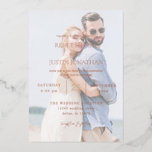 モダン写真5縦結婚型 箔招待状 (正面)