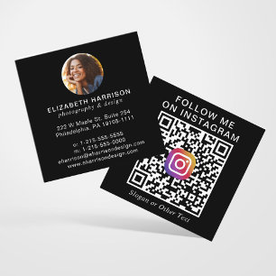 モダン写真Instagram QRコード ブラック スクエア名刺
